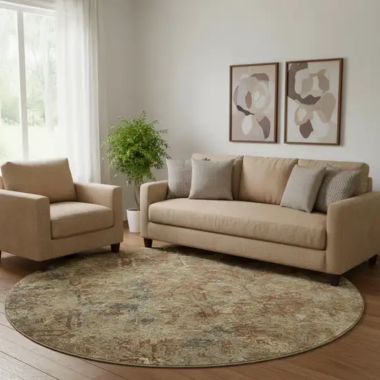 8' Brown Beige And Copper Diamond Washable Round Rug With UV Protection Photo 1