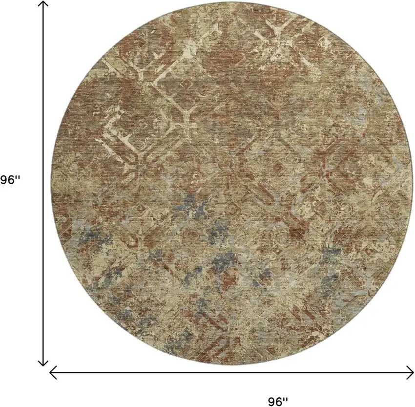 8' Brown Beige And Copper Diamond Washable Round Rug With UV Protection Photo 3
