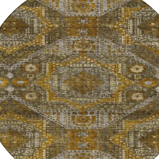 8' Brown Beige And Copper Round Moroccan Washable Indoor Outdoor Area Rug Photo 4