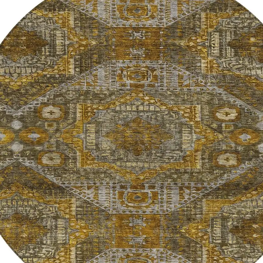 8' Brown Beige And Copper Round Moroccan Washable Indoor Outdoor Area Rug Photo 4