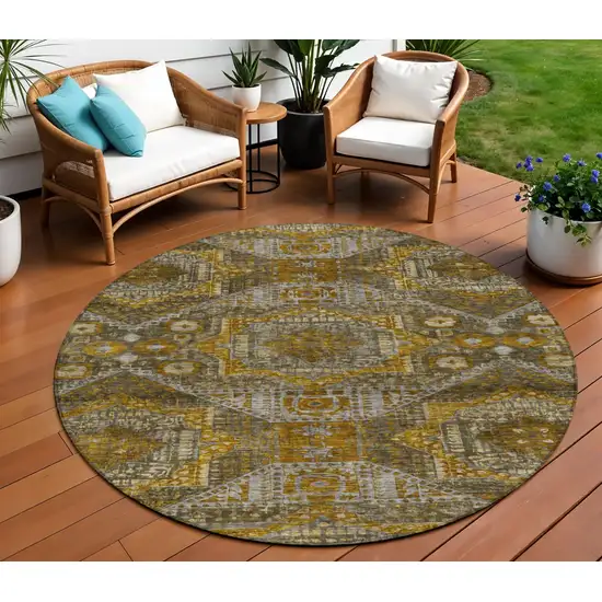 8' Brown Beige And Copper Round Moroccan Washable Indoor Outdoor Area Rug Photo 2