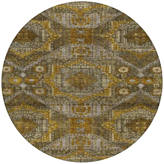 8' Brown Beige And Copper Round Moroccan Washable Indoor Outdoor Area Rug Photo 3