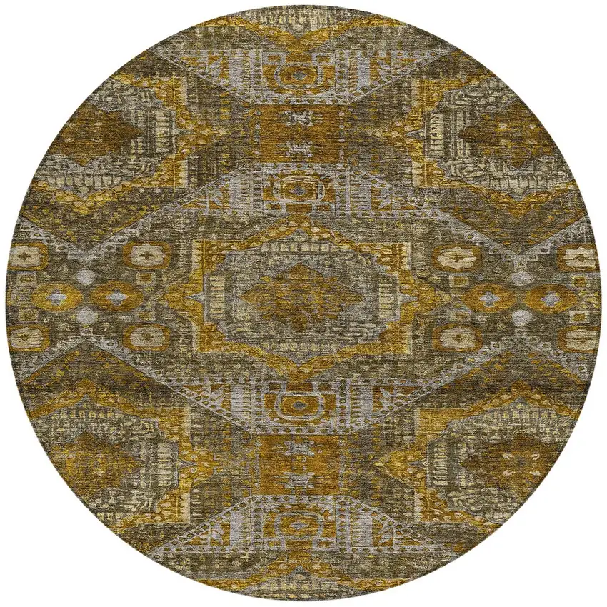 8' Brown Beige And Copper Round Moroccan Washable Indoor Outdoor Area Rug Photo 3