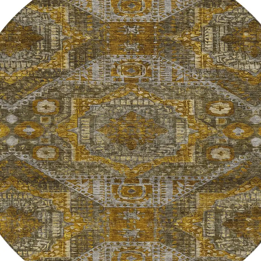 8' Brown Beige And Copper Round Moroccan Washable Indoor Outdoor Area Rug Photo 9