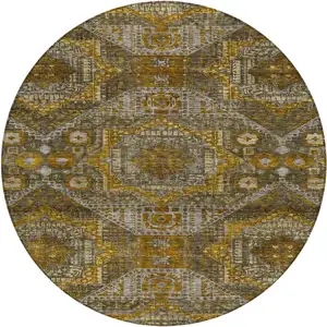 Photo of 8' Brown Beige And Copper Round Moroccan Washable Indoor Outdoor Area Rug