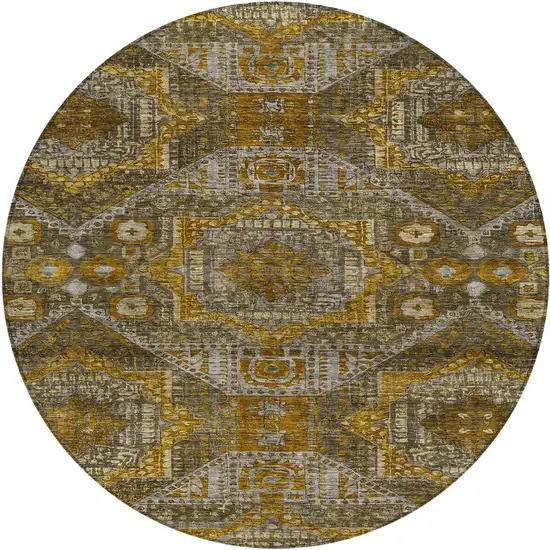 8' Brown Beige And Copper Round Moroccan Washable Indoor Outdoor Area Rug Photo 1
