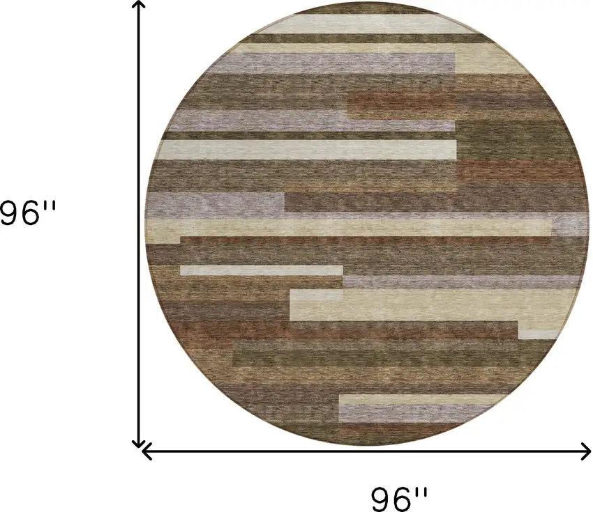 8' Brown Beige And Copper Round Striped Washable Indoor Outdoor Area Rug Photo 3