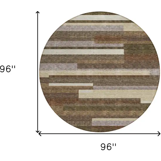 8' Brown Beige And Copper Round Striped Washable Indoor Outdoor Area Rug Photo 3