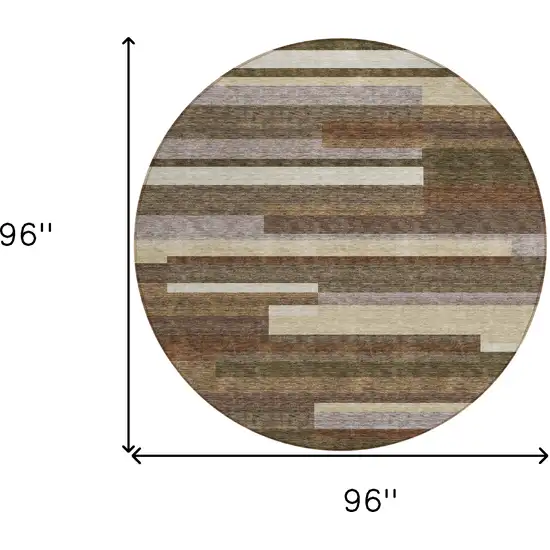 8' Brown Beige And Copper Round Striped Washable Indoor Outdoor Area Rug Photo 3