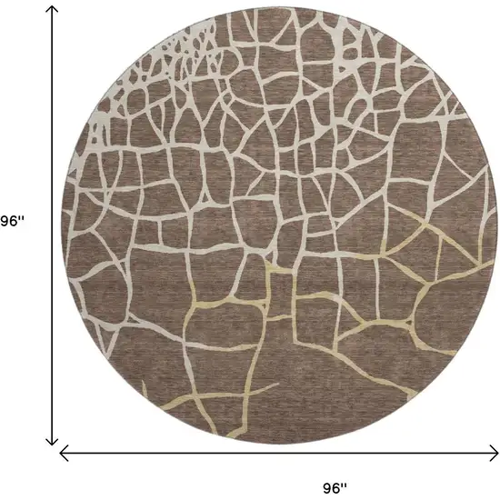 8' Brown Beige And Gold Abstract Geometric Washable Round Rug With UV Protection Photo 9