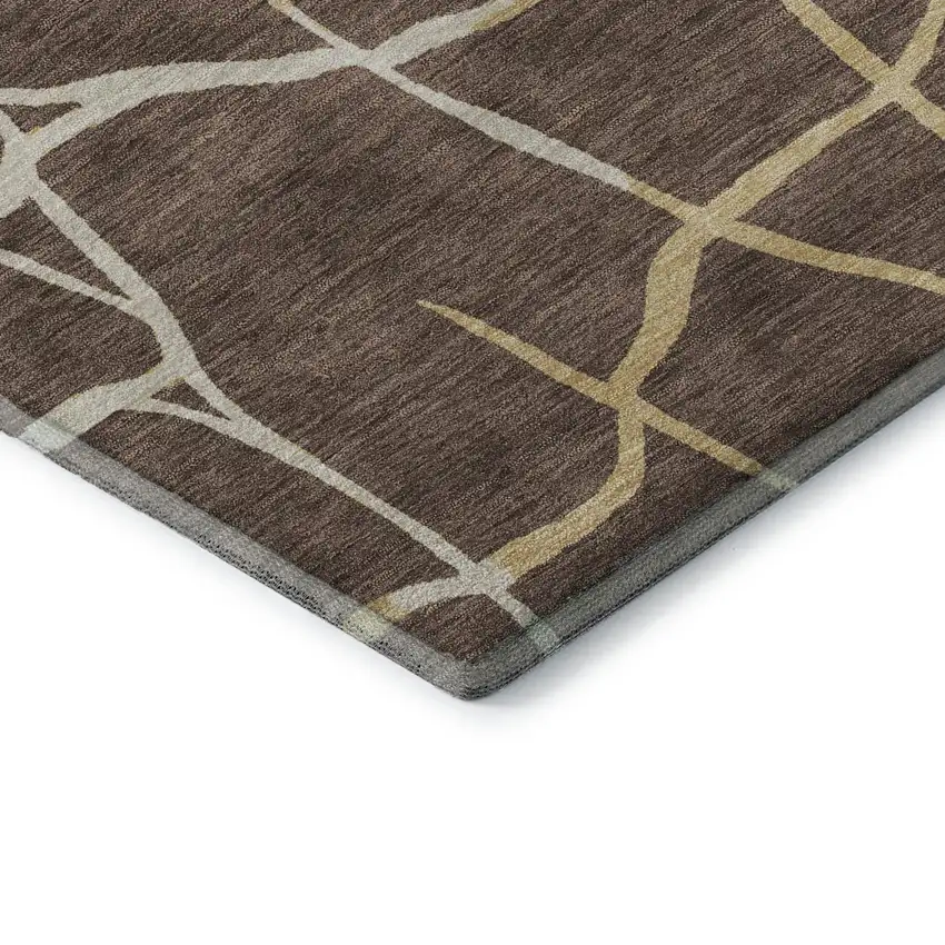 8' Brown Beige And Gold Abstract Geometric Washable Round Rug With UV Protection Photo 6