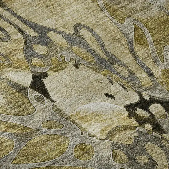 8' Brown Beige And Gold Floral Washable Round Rug With UV Protection Photo 9