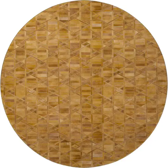 8' Brown Beige And Gold Geometric Washable Round Rug With UV Protection Photo 5