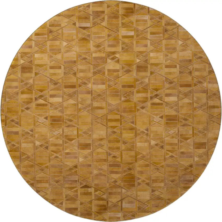 8' Brown Beige And Gold Geometric Washable Round Rug With UV Protection Photo 5
