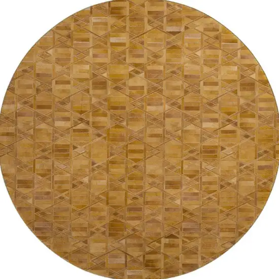 8' Brown Beige And Gold Geometric Washable Round Rug With UV Protection Photo 4