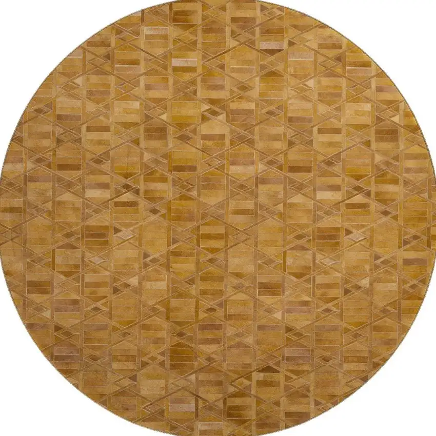 8' Brown Beige And Gold Geometric Washable Round Rug With UV Protection Photo 4