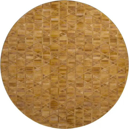 8' Brown Beige And Gold Geometric Washable Round Rug With UV Protection Photo 2