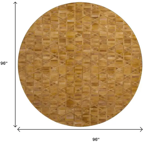 8' Brown Beige And Gold Geometric Washable Round Rug With UV Protection Photo 3