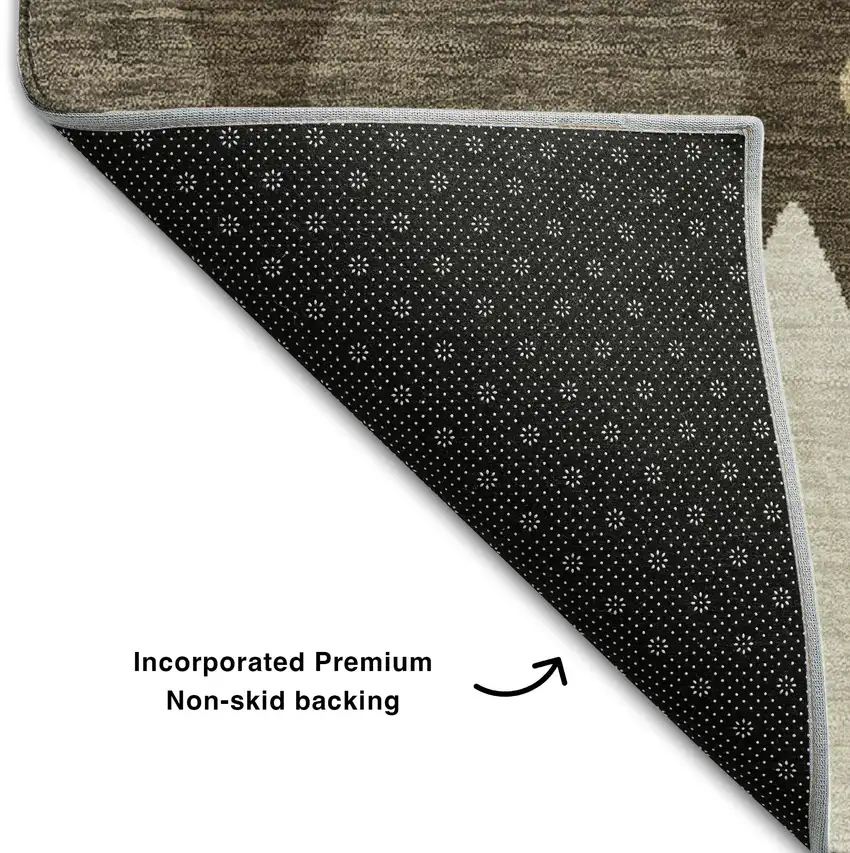 8' Brown Beige And Gold Geometric Washable Round Rug With UV Protection Photo 6