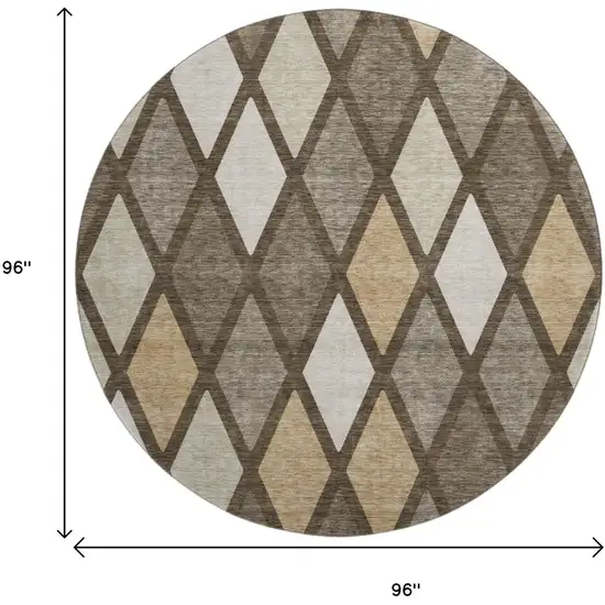 8' Brown Beige And Gold Geometric Washable Round Rug With UV Protection Photo 8