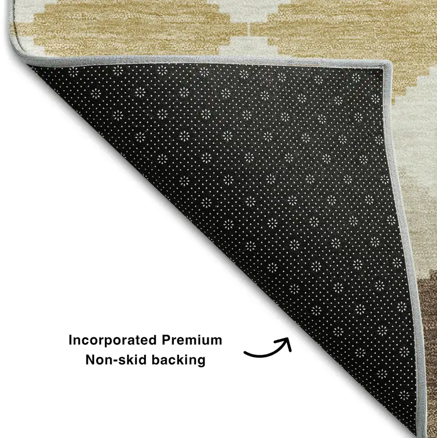 8' Brown Beige And Gold Geometric Washable Round Rug With UV Protection Photo 5