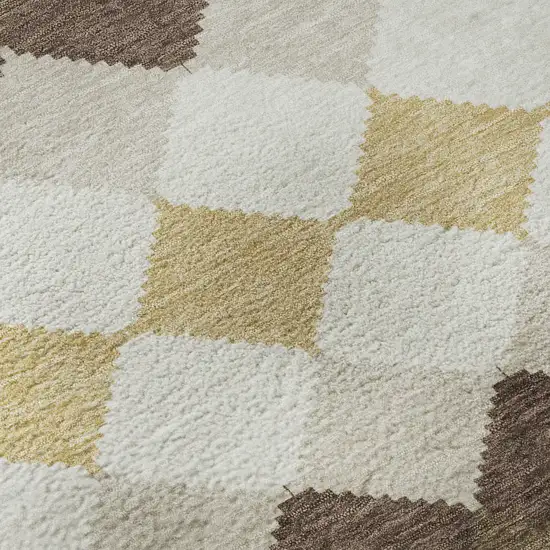 8' Brown Beige And Gold Geometric Washable Round Rug With UV Protection Photo 8