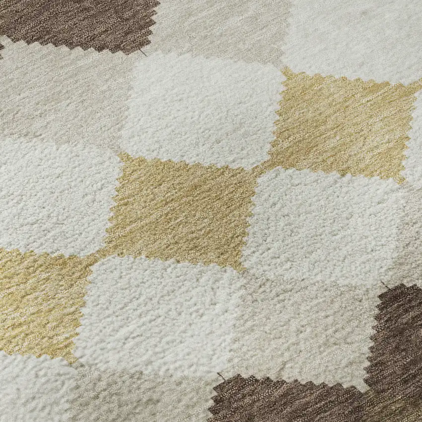 8' Brown Beige And Gold Geometric Washable Round Rug With UV Protection Photo 8