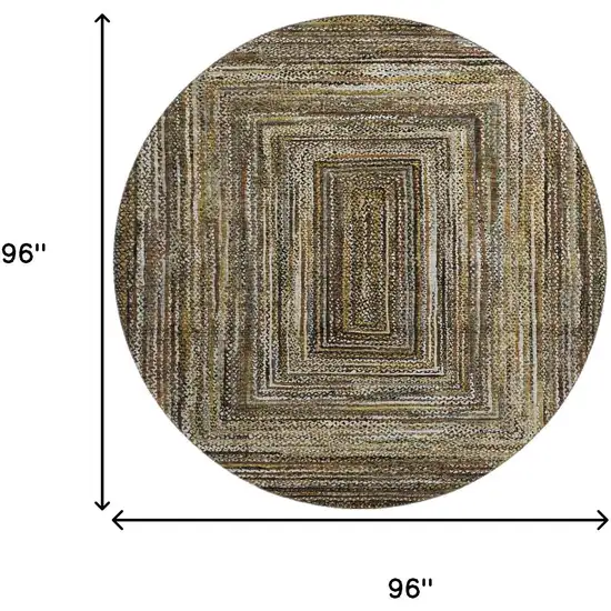 8' Brown Beige And Gold Geometric Washable Round Rug With UV Protection Photo 9