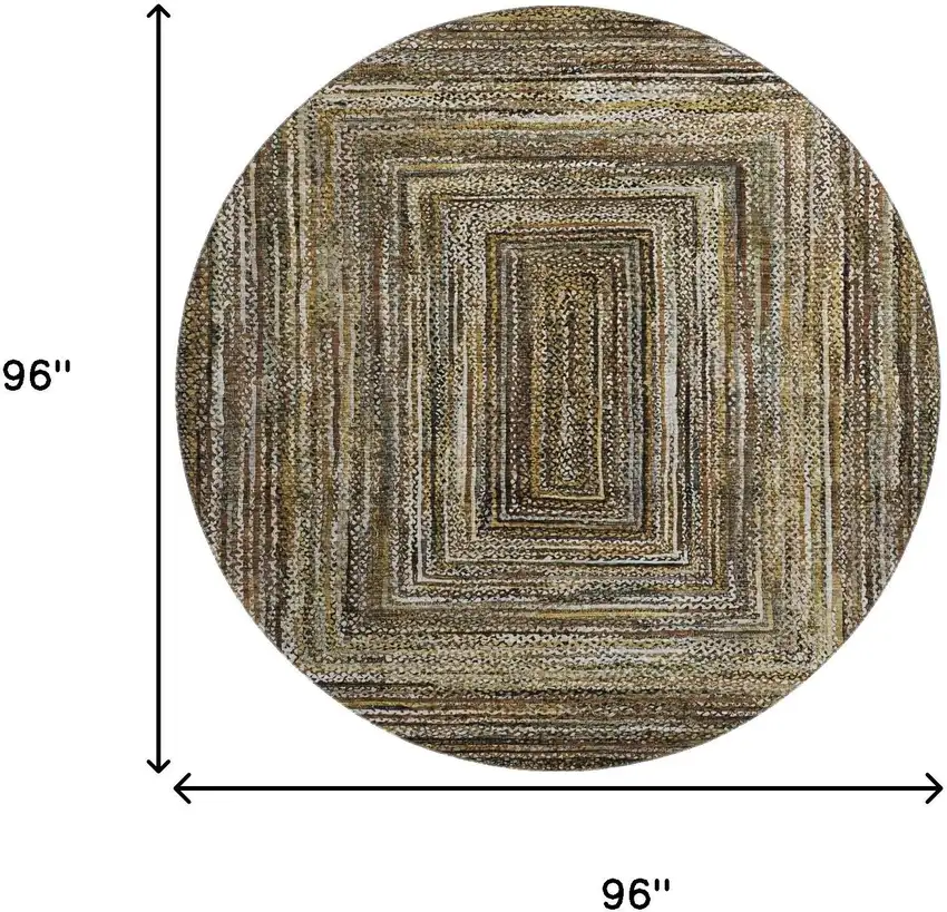 8' Brown Beige And Gold Geometric Washable Round Rug With UV Protection Photo 9