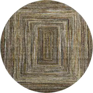 Photo of 8' Brown Beige And Gold Geometric Washable Round Rug With UV Protection
