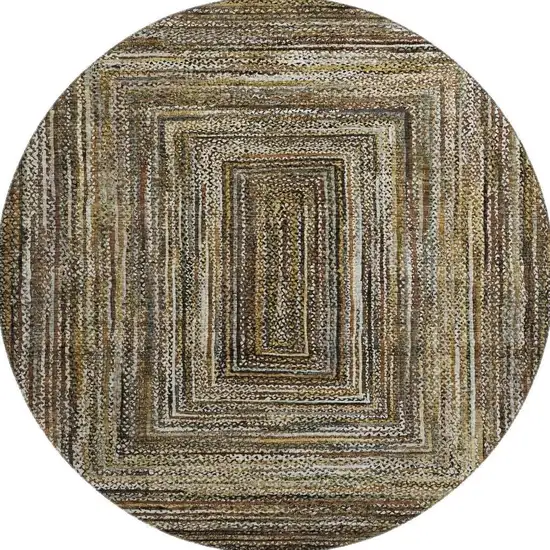 8' Brown Beige And Gold Geometric Washable Round Rug With UV Protection Photo 3