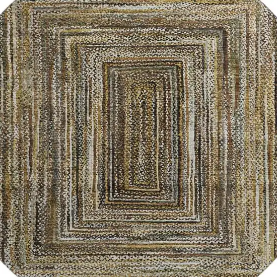 8' Brown Beige And Gold Geometric Washable Round Rug With UV Protection Photo 2