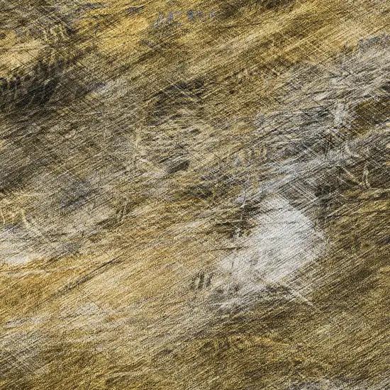 8' Brown Beige And Gold Round Abstract Washable Indoor Outdoor Area Rug Photo 4