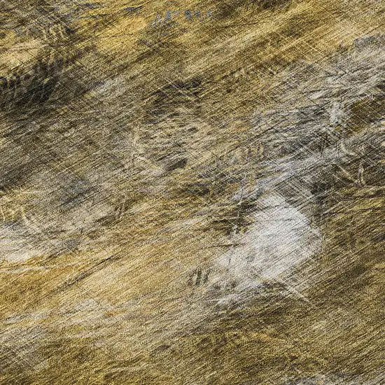 8' Brown Beige And Gold Round Abstract Washable Indoor Outdoor Area Rug Photo 4