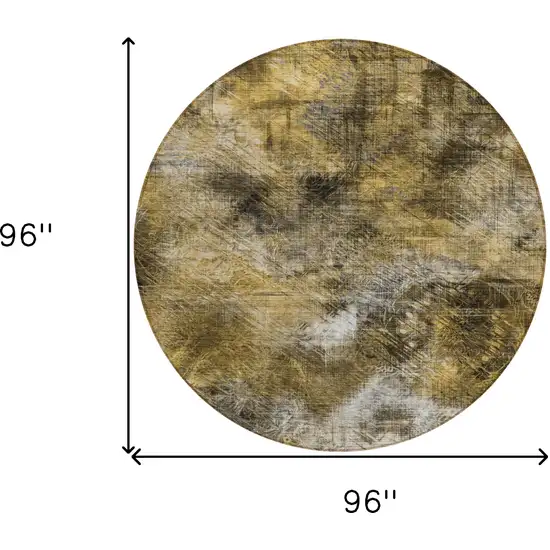 8' Brown Beige And Gold Round Abstract Washable Indoor Outdoor Area Rug Photo 3