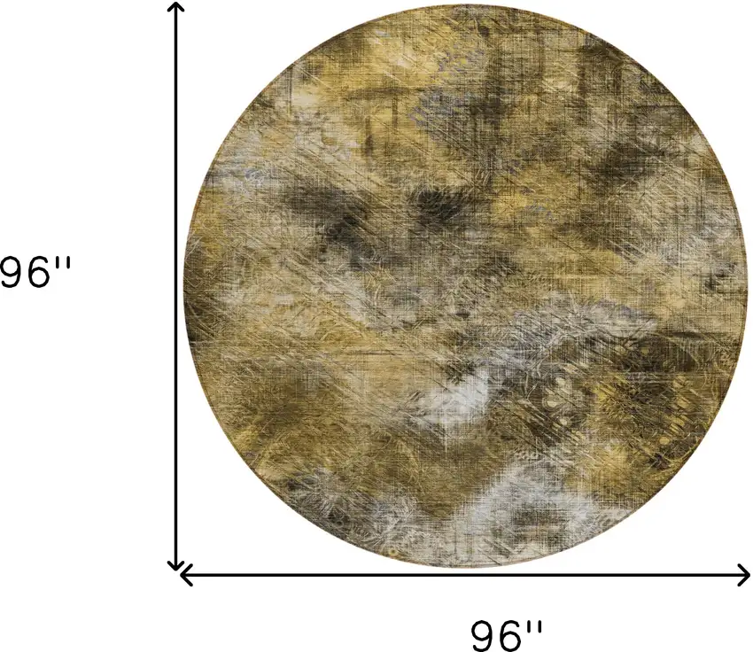 8' Brown Beige And Gold Round Abstract Washable Indoor Outdoor Area Rug Photo 3