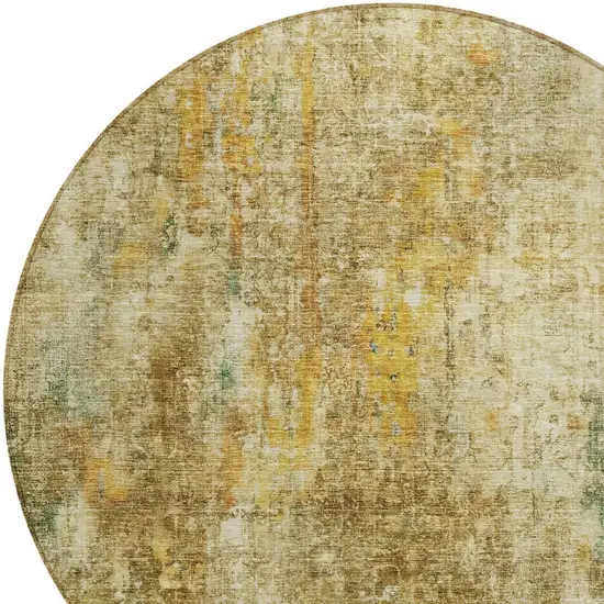 8' Brown Beige And Gold Round Abstract Washable Indoor Outdoor Area Rug Photo 4
