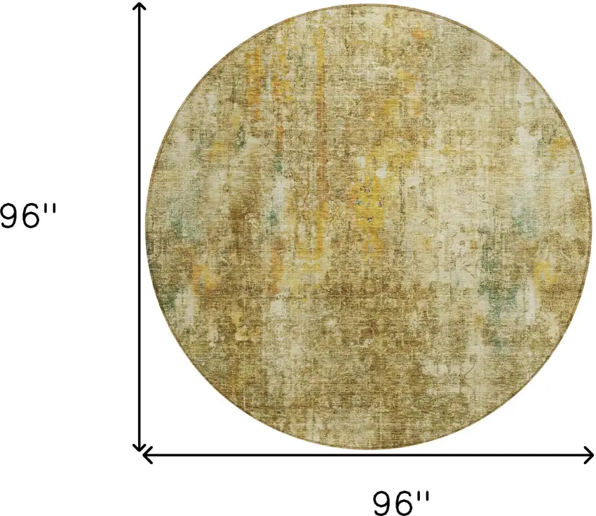 8' Brown Beige And Gold Round Abstract Washable Indoor Outdoor Area Rug Photo 3