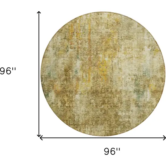 8' Brown Beige And Gold Round Abstract Washable Indoor Outdoor Area Rug Photo 3