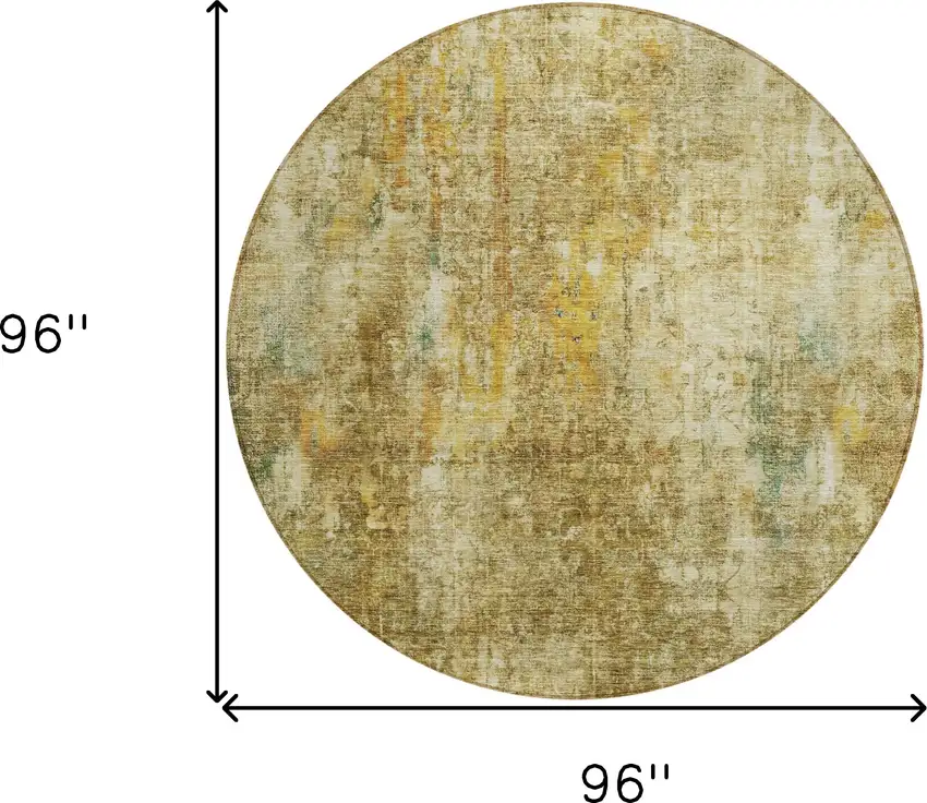 8' Brown Beige And Gold Round Abstract Washable Indoor Outdoor Area Rug Photo 3