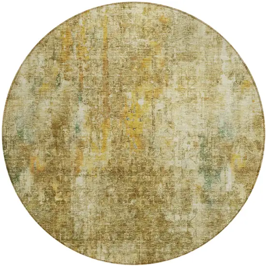 8' Brown Beige And Gold Round Abstract Washable Indoor Outdoor Area Rug Photo 2