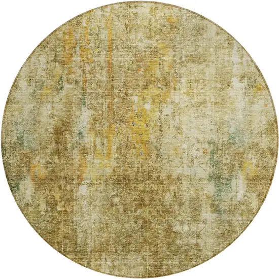 8' Brown Beige And Gold Round Abstract Washable Indoor Outdoor Area Rug Photo 2