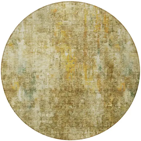 8' Brown Beige And Gold Round Abstract Washable Indoor Outdoor Area Rug Photo 5
