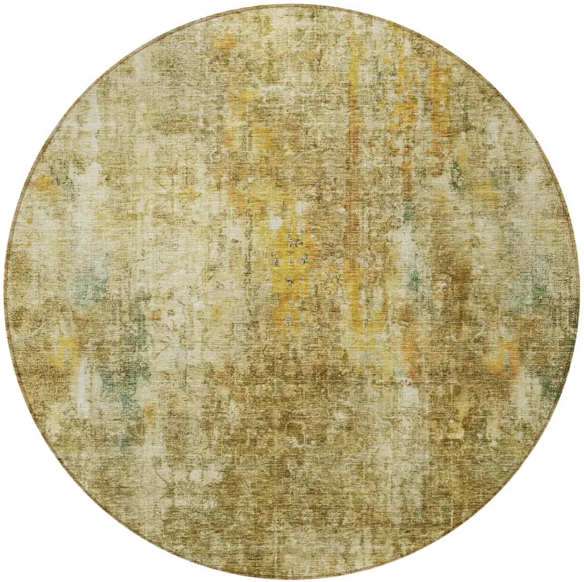 8' Brown Beige And Gold Round Abstract Washable Indoor Outdoor Area Rug Photo 5