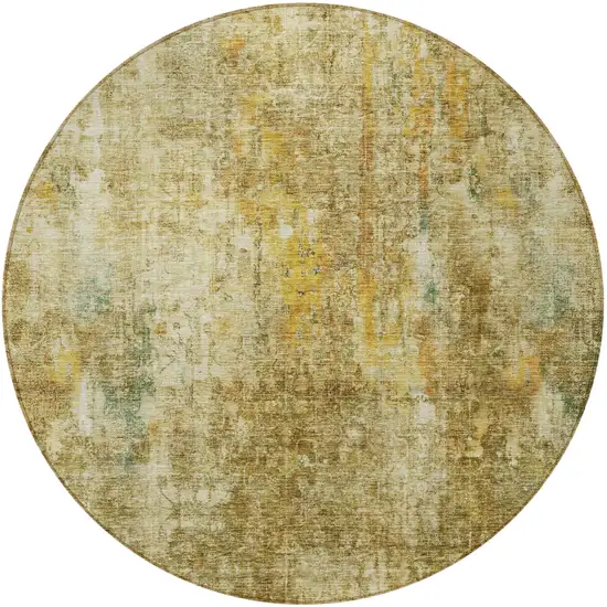 8' Brown Beige And Gold Round Abstract Washable Indoor Outdoor Area Rug Photo 5