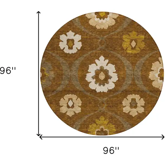 8' Brown Beige And Gold Round Medallion Washable Indoor Outdoor Area Rug Photo 3