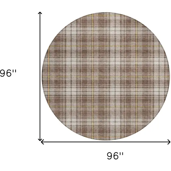 8' Brown Beige And Gold Round Plaid Washable Indoor Outdoor Area Rug Photo 3