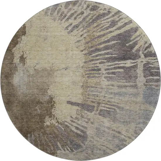 8' Brown Beige And Gray Abstract Washable Round Rug With UV Protection Photo 1