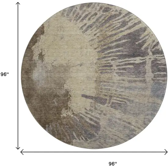 8' Brown Beige And Gray Abstract Washable Round Rug With UV Protection Photo 9