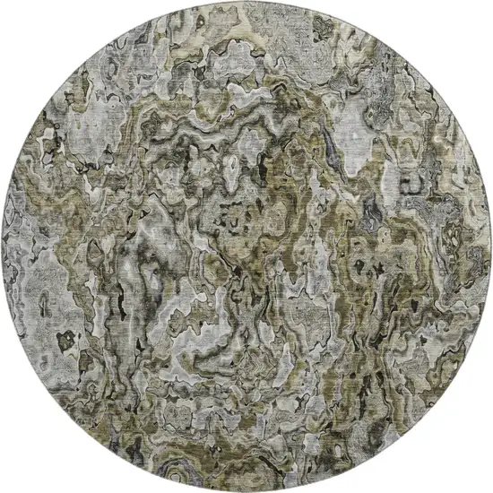 8' Brown Beige And Gray Abstract Washable Round Rug With UV Protection Photo 1